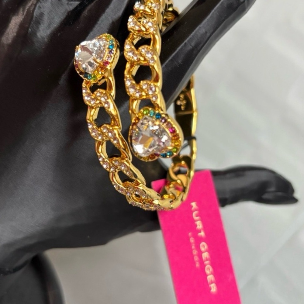 New KURT GEIGER LONDON
Rainbow Crystal Heart  Chain Bypass Bangle Bracelet - Picture 5 of 13